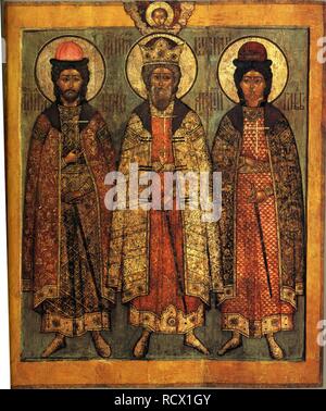 Saint Vladimir of Kiev with Saints Boris and Gleb. Museum: State Museum Kolomenskoye Estate, Moscow. Author: Russian icon. Stock Photo