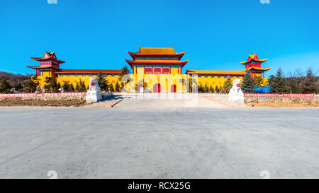 Architectural appearance of the Lingbao temple in Hunchun, China, in the northern province of Jilin. Stock Photo