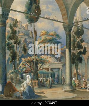 Courtyard of the Sultan Bayezid Mosque in Constantinople. Museum: PRIVATE COLLECTION. Author: Preziosi, Amedeo. Stock Photo
