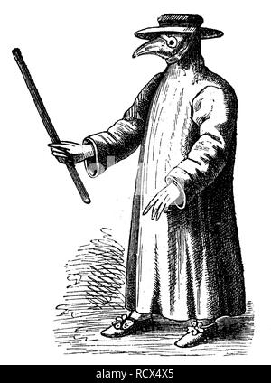 Plague doctor from 17th century, woodcut, historical engraving, 1880 ...