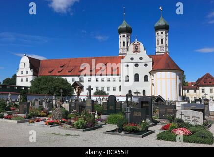 St Benedict monastery church and Kloster Benediktbeuren monastery, former Benedictine abbey, Bad Toelz-Wolfratshausen district Stock Photo