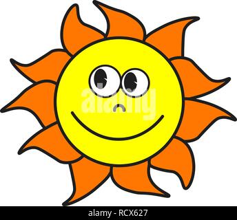 The sun in cartoon style. On white background, vector illustration Stock Vector