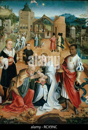 The Adoration of the Magi (Central Panel of the Triptych). Museum: Staatliche Museen, Berlin. Author: Utrecht, Jacob Claesz. van. Stock Photo