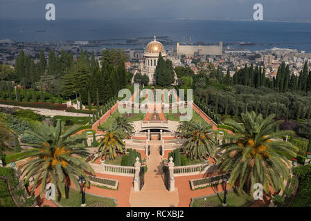 Bahai gardens and temple on the slopes of the Carmel Mountain in Haifa, Israel Stock Photo