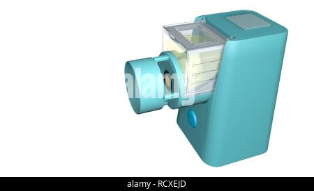 Model of portable nebulizer for the treatment of asthma on a white background. 3D Illustration Stock Photo