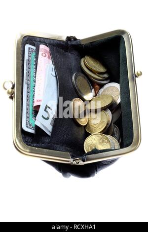 Wallet with credit card, euro notes, euro coins Stock Photo