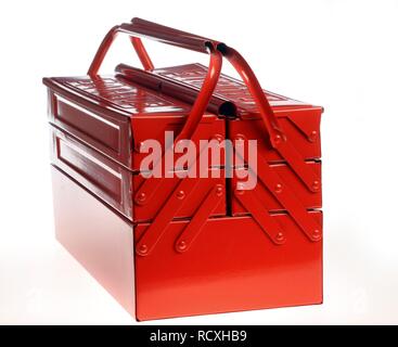 Red metal tool box Stock Photo
