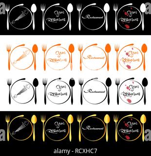 stylized plate with a spoon and fork. restaurant logo Stock Vector