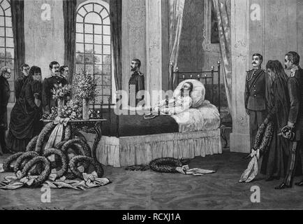 Historical engraving, Emperor Frederick on his deathbed, Frederick, III, full name Frederick William Nicholas Charles of Stock Photo