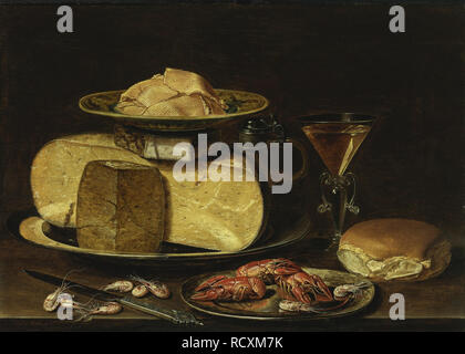 Still Life with Cheeses, Glas à la façon de Venise and crayfish on a pewter plate. Museum: PRIVATE COLLECTION. Author: PEETERS, CLARA. Stock Photo