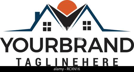Real estate logo with couple roofs Logo designs Template vector Stock Vector