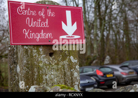 Centre of the United Kingdom sign at Dunsop bridge in the Forest of Bowland,Lancashire,England,UK Stock Photo