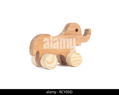 Blue elephant toy on wheels with red string to pull Stock Photo - Alamy