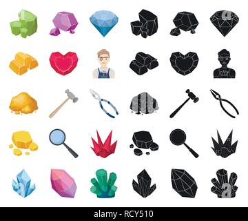 Precious Minerals cartoon,black icons in set collection for design. Jeweler and Equipment vector symbol stock  illustration. Stock Vector