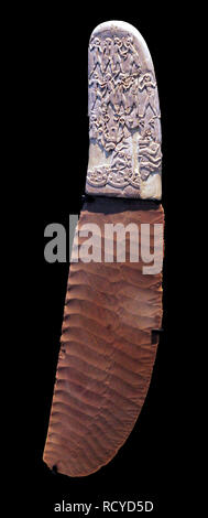 6395. Knife with highly decorated ivory handle and Flintstone blade