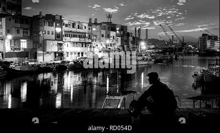 The Zhengbin Fishing Port in north of Taiwan with nice house color and view Stock Photo