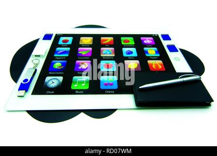 Digital tablet with choices selection on screen, on white background Stock Photo