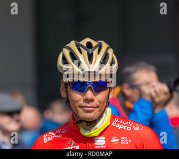 ESCHBORN, GERMANY - MAY 1st 2018: Yukiya Arashiro (Bahrain Merida) at Eschborn-Frankfurt cycling race Stock Photo