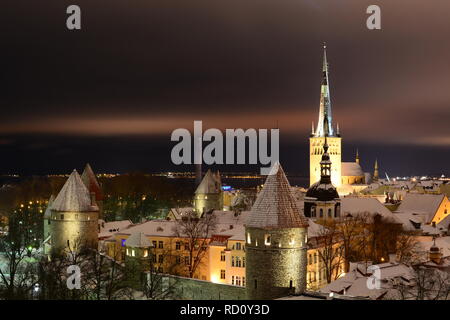 Night winter panorama from Patkuli viewing platform. Tallinn. Estonia Stock Photo