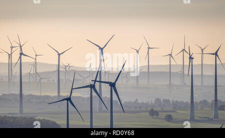 Aerial view, wind farm at the B64 near Dahl, Paderborn, North Rhine-Westphalia, Germany, Europe, Paderborn, DEU, birds-eyes view, aerial view, aerial  Stock Photo