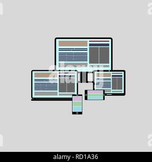 Conceptual image. Computer monitor, laptop, tablet and smartphone with a picture of the screen Stock Vector