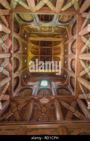 Editorial: LAERDAL, SOGN OG FJORDANE, NORWAY, June 11, 2018 - Looking upwards in the tower of the Borgund stave church Stock Photo