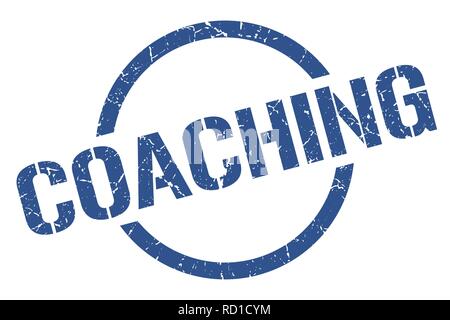 coaching blue round stamp Stock Vector