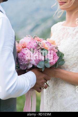 wedding bouquet of pink peonies Stock Photo