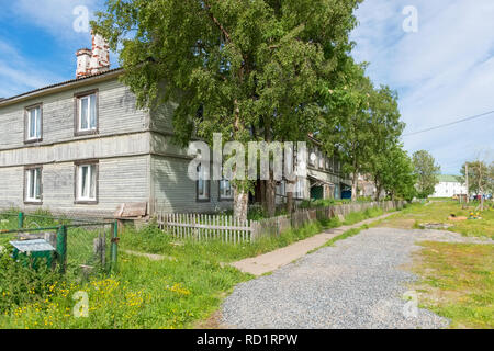 Dwelling house in the Solovetsky Village, Solovetsky Islands, Arkhangelsk Region, Russia Stock Photo