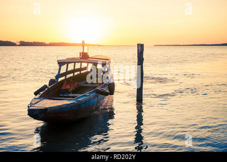 Colorful traditional boats on the Suriname river, Suriname Stock Photo