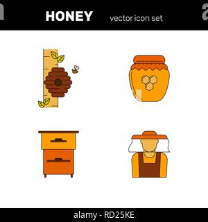 honey vector colour icons, isolated on white for print , web site, flyer Stock Vector