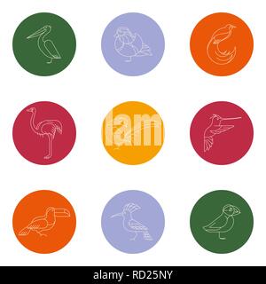 Birds are different species. Linear icon set. Can be used for logo, print, web site Stock Vector