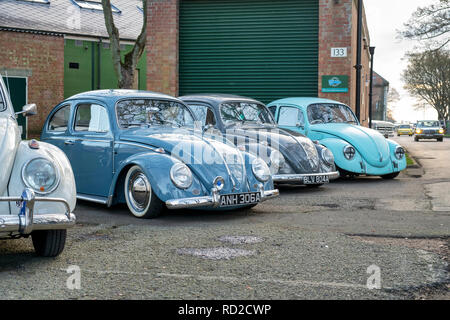 1960s VW Beetle cars at Bicester Heritage Centre. Oxfordshire, England Stock Photo