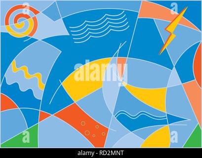 Abstract composition. Light blue sea at sunset in the wind weather Stock Vector