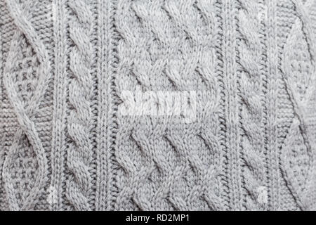 Close-up of shapes on knitted jumper or sweater as winter fashion concept isolated on white studio background Stock Photo