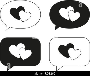 Black and white speech bubble with heart set Stock Vector