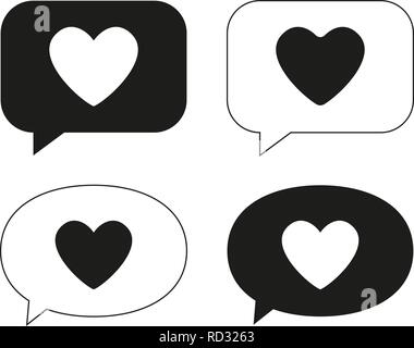 Black and white love messages set Stock Vector