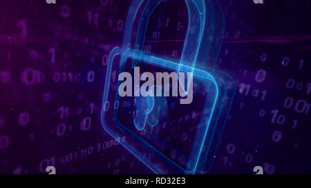 Cyber security abstract concept. 3D contour of padlock icon on digital ...