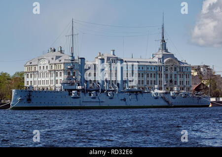 Saint-Petersburg, Russia - May 16, 2006: The Aurora is a 1900 Russian protected cruiser currently preserved as a museum ship Stock Photo