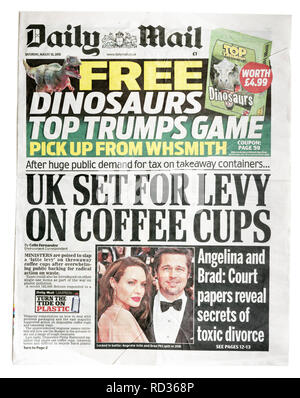 The front page of the Daily Mail from August 18 2018 with the headline UK Set For Levy On Coffee Cups Stock Photo
