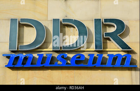 Berlin, Germany - November 10, 2018. DDR Museum sign at the entrance to DDR Museum in Berlin. Stock Photo