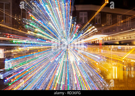 HELSINGBORG, SWEDEN: DECEMBER 5, 2018. Christmas tree in a square, with light trails. Stock Photo