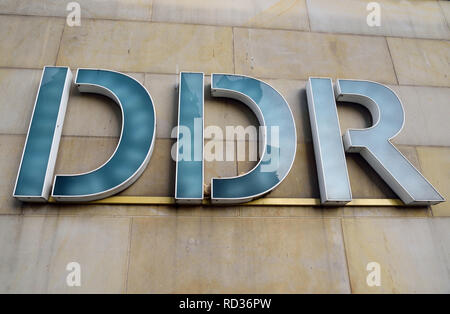 Berlin, Germany - November 10, 2018. DDR sign at the entrance to DDR Museum in Berlin. Stock Photo