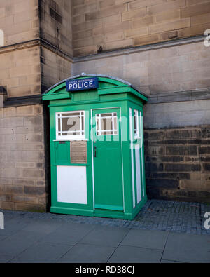 Last remaining active Police Box on the streets of Sheffield City, Sheffield, South Yorkshire, England, UK. Stock Photo