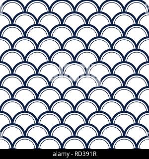 Vector Japanese waves on blue background repeat seamless pattern. Stock Vector