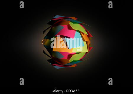 Spherical shape covered in post it notes, studio shot Stock Photo