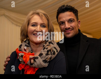 Embargoed until 0001 Thursday January 17 Anne Longfield, Children's Commissioner for England and Peter Andre outside the House of Commons at the launch of the Children First campaign in conjunction with Water Babies. Stock Photo