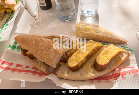 Spanish Tortilla and bread sandwich,  Bocadillos de tortilla Stock Photo