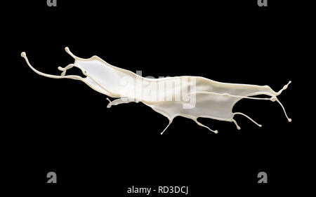 Splash of milk or white liquid isolated on black background. Stock Photo