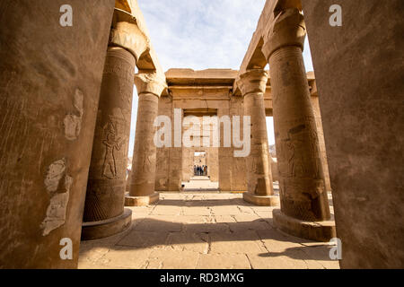 The outside columns of Kom Ombo Temple in Aswan constructed during the Ptolemaic dynasty Stock Photo